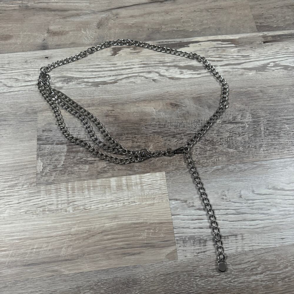 Michael Kors Silver Triple Chain Belt MK Logo Y2K Indie Sleaze Office Siren Alt